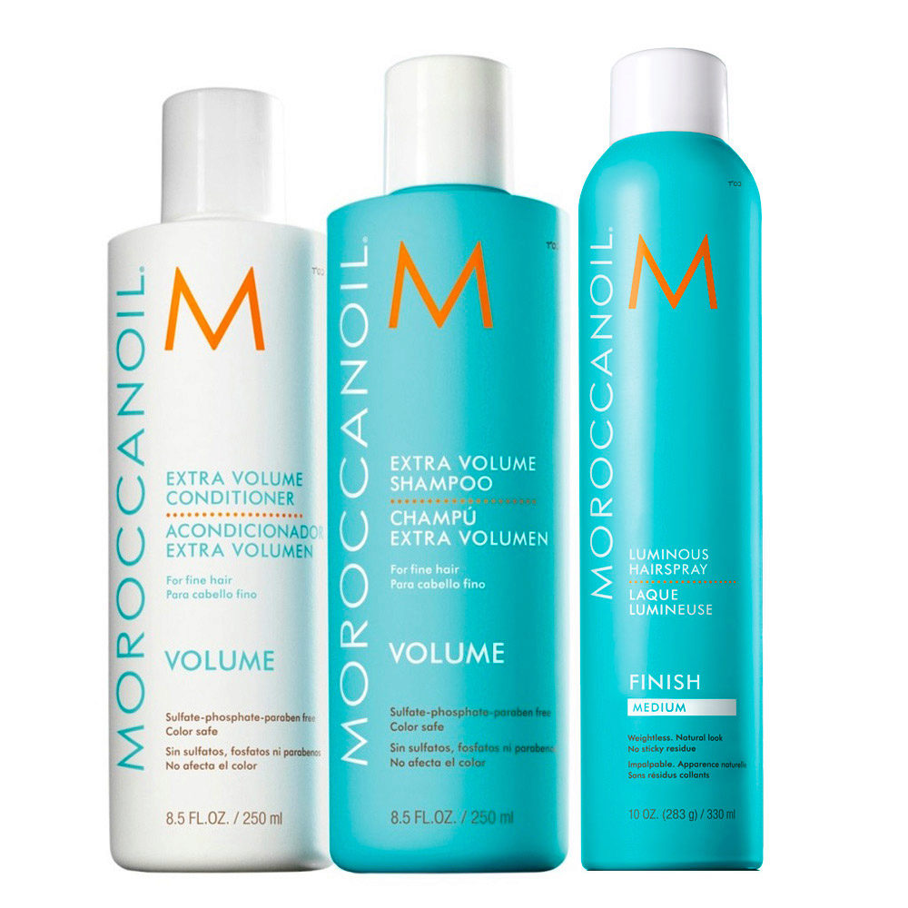 Moroccanoil Extra Volume Shampoo 250ml Conditioner 250ml Hairspray Finish  Medium 330ml | Hair Gallery
