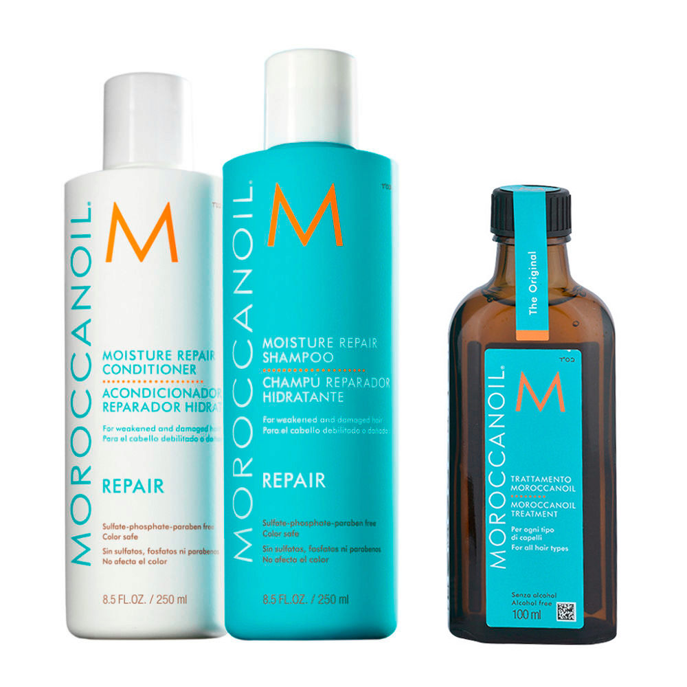 Moroccanoil Kit Ristrutturante Shampoo 250ml Balsamo 250ml Olio  Ristrutturante 100ml | Hair Gallery