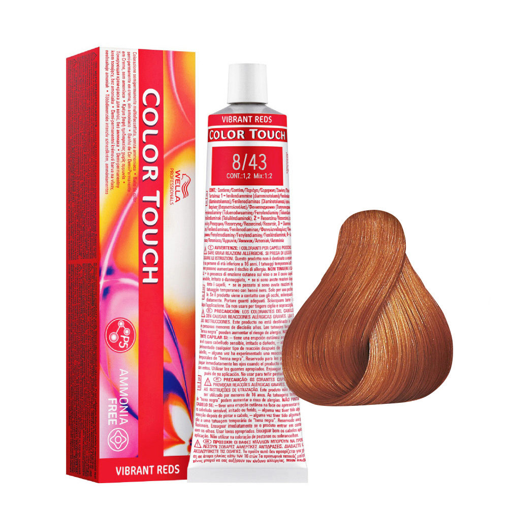 Wella Color Touch Vibrant Reds 8/43 Rame Chiaro Dorato 60ml - colore semi  permanente senza ammoniaca | Hair Gallery