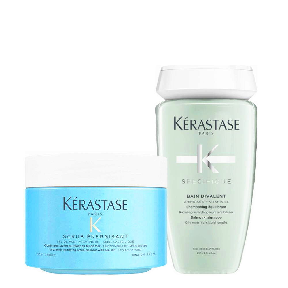 Kerastase Fusio Scrub Energisant 250ml + Bain Divalent 250ml - scrub  purificante per cute grassa e shampoo | Hair Gallery