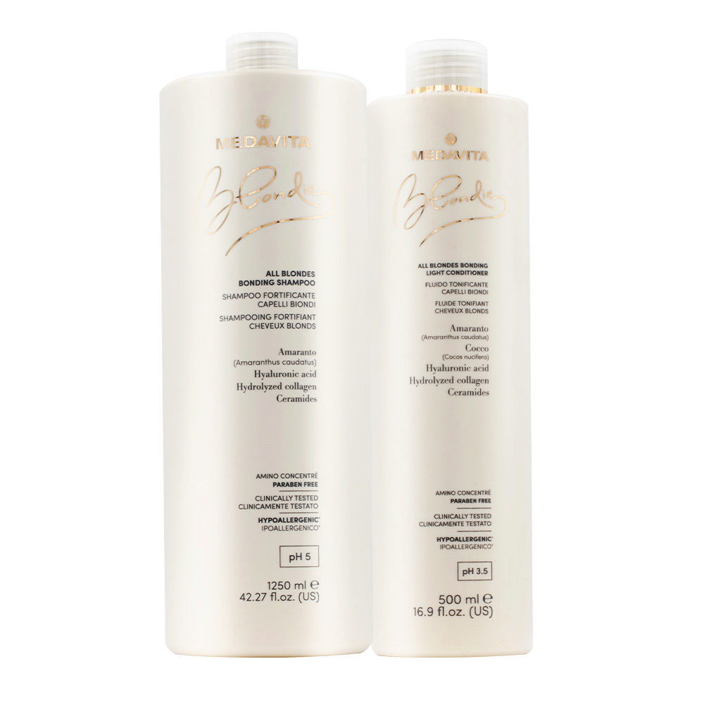 Medavita Blondie Shampoo 1250ml e Balsamo 500 tutti i Capelli Biondi | Hair  Gallery