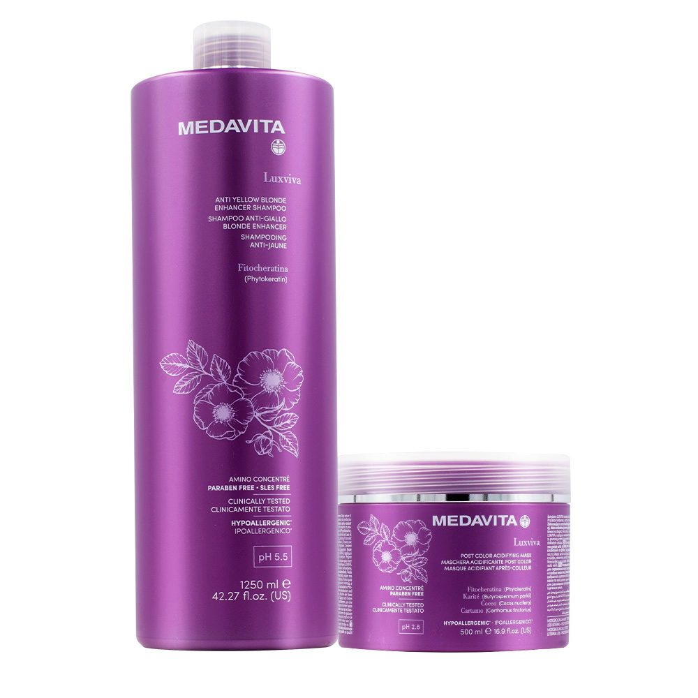 Medavita Luxviva Shampoo per capelli colorati 1250ml e Maschera 500ml |  Hair Gallery