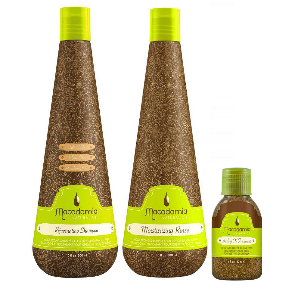 Macadamia Kit per Capelli Secchi Shampoo 300ml Balsamo 300ml Olio di Argan  27ml | Hair Gallery