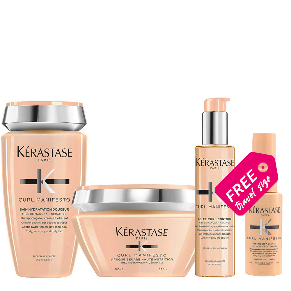 Kerastase Curl Manifesto Kit Shampoo 250ml Maschera 200ml Crema  Definizione150ml + Refresh Absolu 45ml gratuito | Hair Gallery