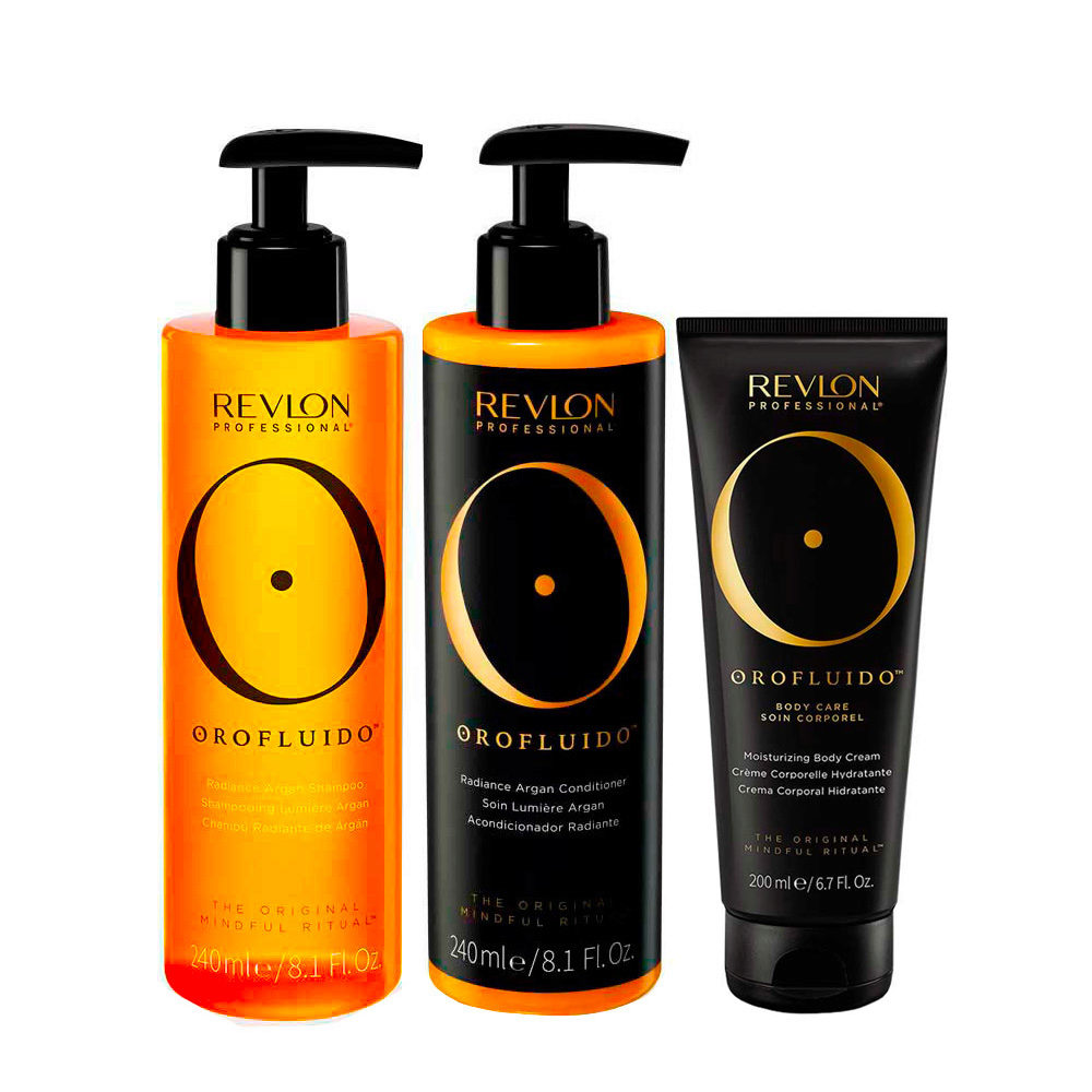 Orofluido The Original Mindful Ritual Radiance Argan Shampoo 240ml  Conditioner 240ml Body Cream 200ml | Hair Gallery