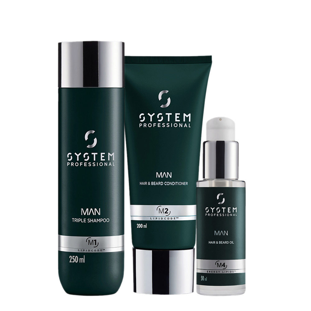 System Professional Man Triple Shampoo 250ml Hair & Beard Conditioner 200ml  Hair & Beard Oil 50ml | Hair Gallery