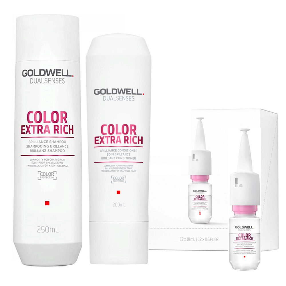 Goldwell Dualsenses Color Extra Rich Brilliance Shampoo 250ml Balsamo 200ml  Siero 12x18ml Capelli colorati e grossi | Hair Gallery