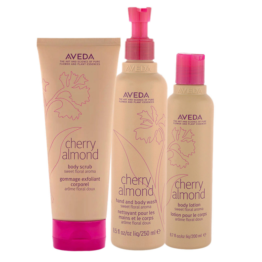 Aveda Cherry Almond Body Scrub 200ml Hand & Body Wash 250ml Body Lotion  200ml | Hair Gallery